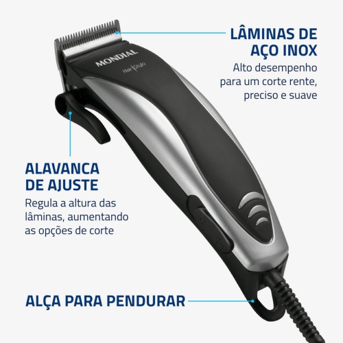 Máquina de cortar cabelo com 4 pentes e acessórios Hair Stylo - CR-02 110V Máquina de cortar cabelo com 4 pentes e acessórios Hair Stylo - CR-02 110V