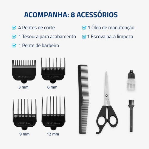 Máquina de cortar cabelo com 4 pentes e acessórios Hair Stylo - CR-02 110V Máquina de cortar cabelo com 4 pentes e acessórios Hair Stylo - CR-02 110V