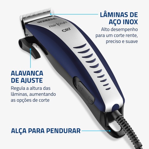 Máquina de cortar cabelo com 4 pentes e acessórios Hair Stylo - CR-07 110V Máquina de cortar cabelo com 4 pentes e acessórios Hair Stylo - CR-07 110V