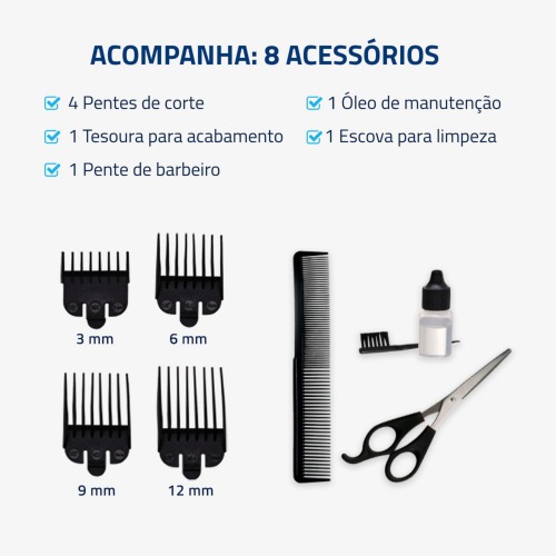 Máquina de cortar cabelo com 4 pentes e acessórios Hair Stylo - CR-07 110V Máquina de cortar cabelo com 4 pentes e acessórios Hair Stylo - CR-07 110V