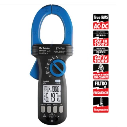 Alicate amper�metro para Painel Solar True RMS AC+DC - ET-4710