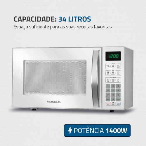 Micro-ondas 34 litros 1400W 10 n�veis de pot�ncia - MO-02-34-W  110V