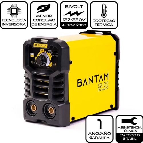 Inversora de solda 120A para eletrodo revestido bivolt - Bantam 2.5 110V/220V Inversora de solda 120A para eletrodo revestido bivolt - Bantam 2.5 110V/220V