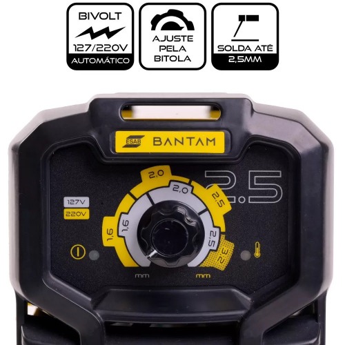 Inversora de solda 120A para eletrodo revestido bivolt - Bantam 2.5 110V/220V Inversora de solda 120A para eletrodo revestido bivolt - Bantam 2.5 110V/220V