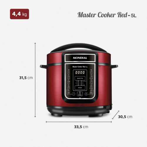 Panela de press�o el�trica digital 5 litros Master Cook Red - PE-39  110V