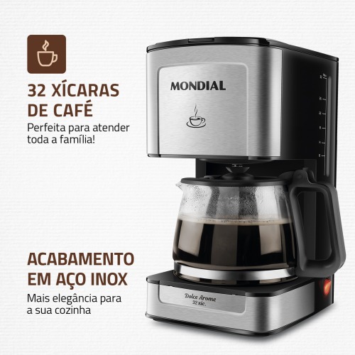 Cafeteira el�trica 800W jarra de vidro 32 x�caras Dolce Arome - C-44-32X-SI  110V
