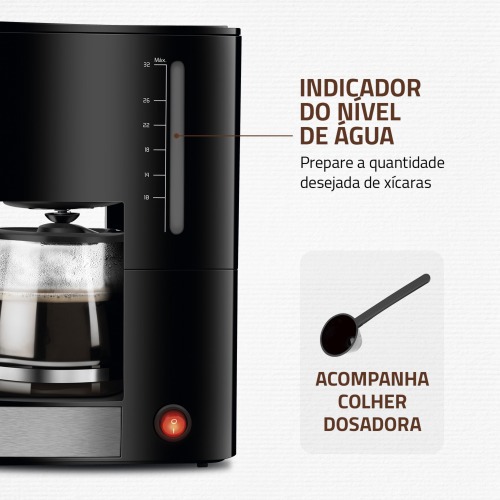 Cafeteira el�trica 800W jarra de vidro 32 x�caras Dolce Arome - C-44-32X-SI  110V