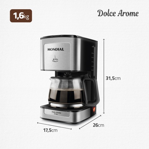 Cafeteira el�trica 800W jarra de vidro 32 x�caras Dolce Arome - C-44-32X-SI  110V