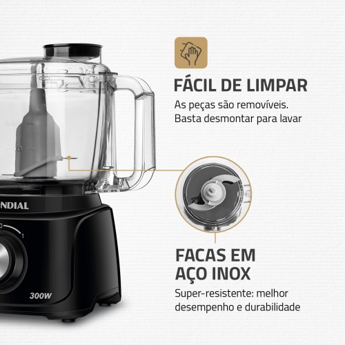 Mini Processador de alimentos 300 watts preto Turbo Pratic - MP-16-B  110V