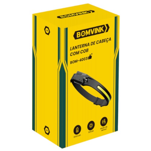 Lanterna de cabe�a LED COB Recarreg�vel 500 l�mens - BOM-4003