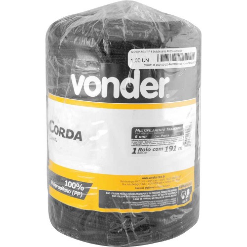 Corda multifilamento 6,0 mm cor preta rolo com 191 m