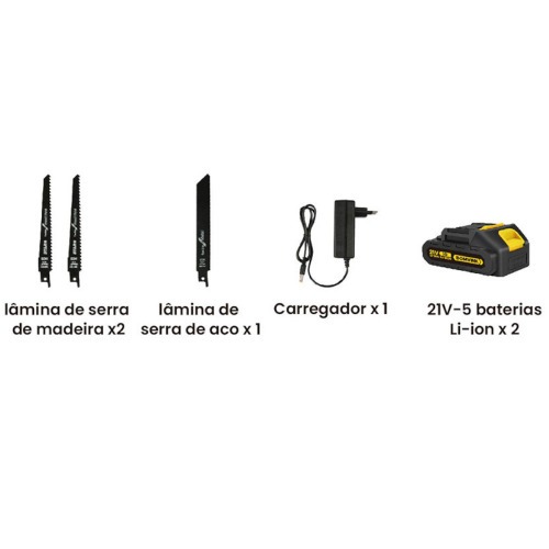 Serra de poda a bateria 21V com 2 baterias - BOM-9702  110V/220V