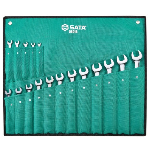 Jogo de chave combinada angulada 45° 6 a 22mm aço cromo vanádio 17 peças - ST08018G Jogo de chave combinada angulada 45° 6 a 22mm aço cromo vanádio 17 peças - ST08018G