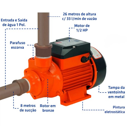 Motobomba perif�rica 1/2 hp monof�sica - BP500  110V