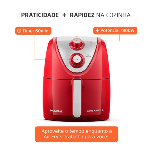 Fritadeira el�trica sem �leo Air Fryer 5L 1900W Grand Family Inox - AFN-50-RI  220V