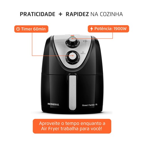 Fritadeira el�trica sem �leo Air Fryer 5L 1900W Grand Family Inox - AFN-50-BI  220V