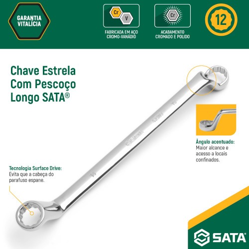 Chave estrela angulada 75º 12mm X 13mm aço cromo vanádio - ST42216G Chave estrela angulada 75º 12mm X 13mm aço cromo vanádio - ST42216G