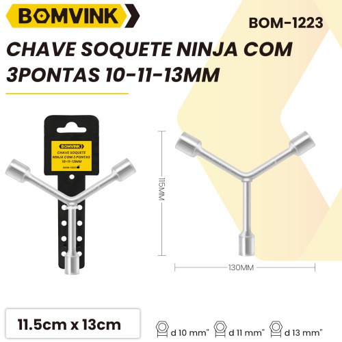 Chave 3 pontas soquetes ninja 10 x 11 x 13mm - BOM-1223 Chave 3 pontas soquetes ninja 10 x 11 x 13mm - BOM-1223