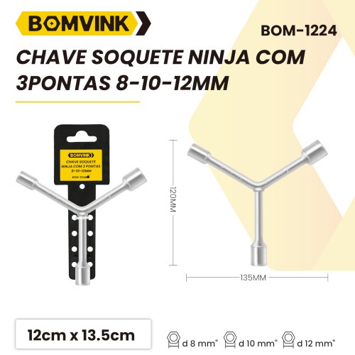 Chave 3 pontas soquetes ninja 8 x 10 x 12mm - BOM-1224