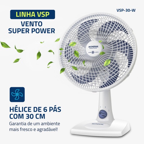Ventilador de mesa 30 cm 6 pás com 3 velocidades Super Power - VSP-30-W 220V Ventilador de mesa 30 cm 6 pás com 3 velocidades Super Power - VSP-30-W 220V