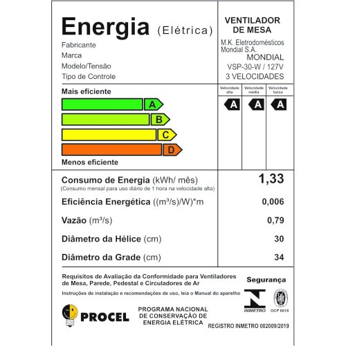 Ventilador de mesa 30 cm 6 p�s 3 velocidades Super Power- VSP-30-W  110V
