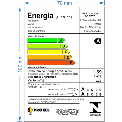 Ventilador de teto 3 p�s branco Maxi Air - VTE-01  220V