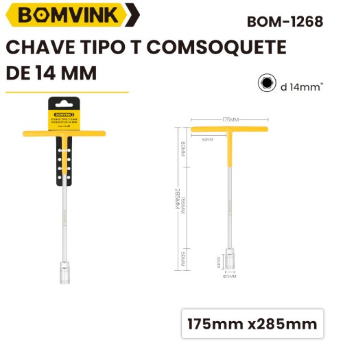 Chave canhão 14 mm cabo tipo T - BOM-1268 Chave canhão 14 mm cabo tipo T - BOM-1268