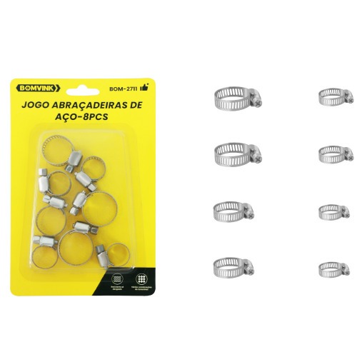 Jogo abra�adeiras de a�o 16 a 25mm com 8 pe�as - BOM-2711