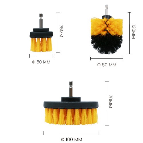 Jogo de escovas rotativas para furadeira e parafusadeira com 3 pe�as - BOM-7324