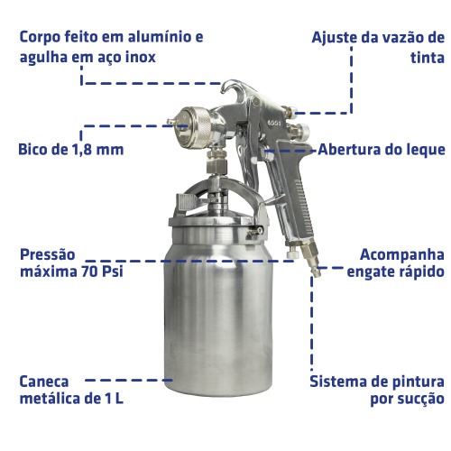 Pistola de pintura tipo succ�o alta produ��o bico de 1,8 mm - P4001