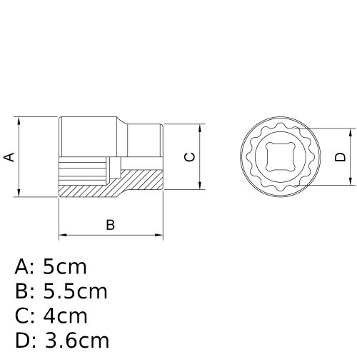 Soquete estriado 36 mm encaixe 3/4