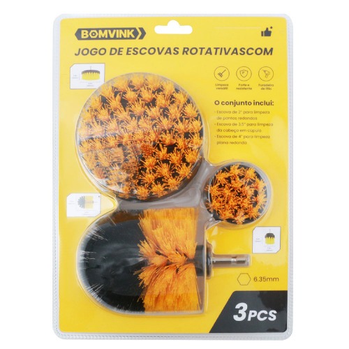 Jogo de escovas rotativas para furadeira e parafusadeira com 3 pe�as - BOM-7324
