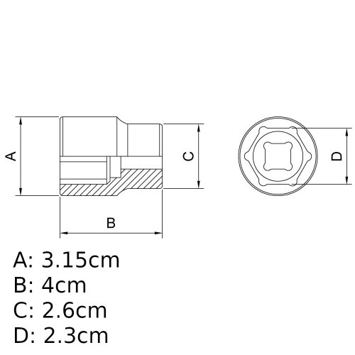 Soquete sextavado 23 mm encaixe 1/2 Soquete sextavado 23 mm encaixe 1/2