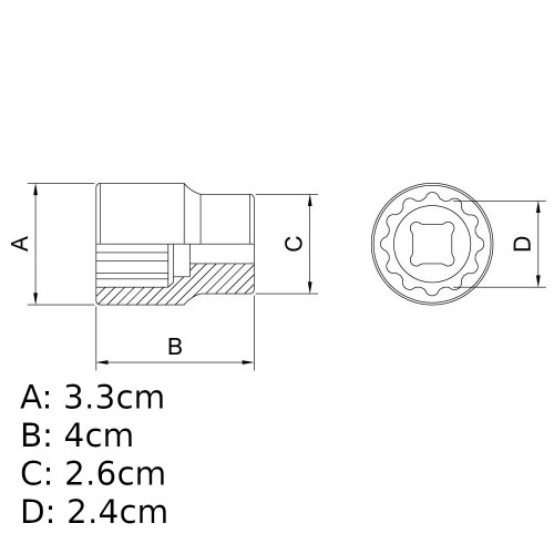 Soquete estriado 24 mm encaixe 1/2