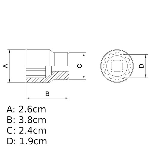Soquete estriado 19 mm encaixe 1/2 Soquete estriado 19 mm encaixe 1/2