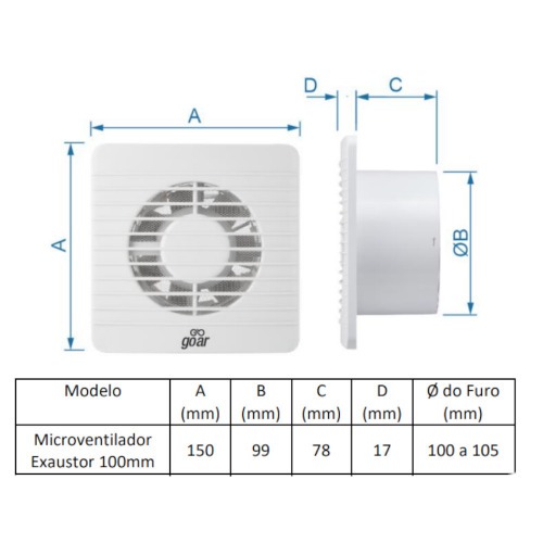 Exaustor para banheiro di�metro de 100mm - EXB101  110V