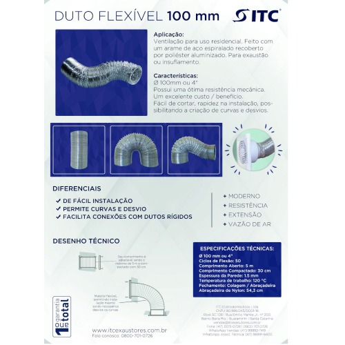 Duto de ventila��o flex�vel 100 mm 5 metros