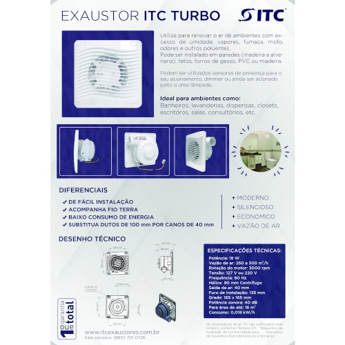 Exaustor para banheiro di�metro de sa�da 40 mm - TURBO  110V
