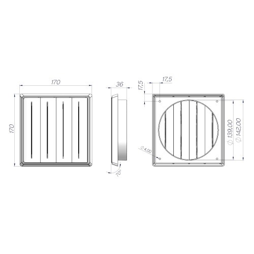 Grade de ventilação plástica quadrada para duto de 150 mm - GR017 Grade de ventilação plástica quadrada para duto de 150 mm - GR017