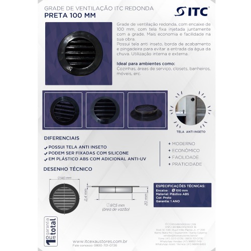 Grade de ventila��o pl�stica para duto de 150 mm - GR150P