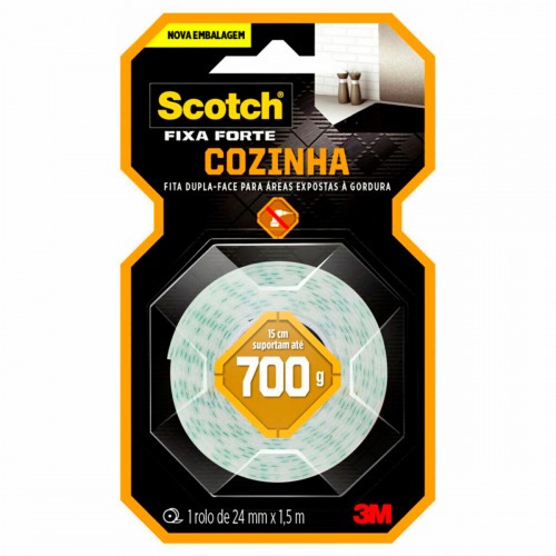 Fita dupla face 24 mm x 1,5 metros cozinha - Fixa Forte