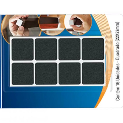 Feltro protetor adesivo quadrado 22 mm com 16 unidades