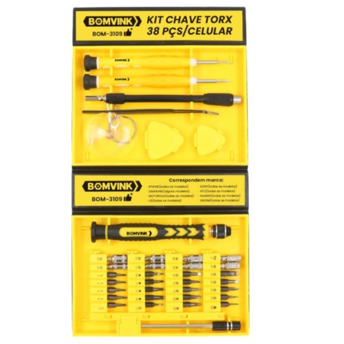 Jogo de bits e chaves de precis�o para celular 38 pe�as com estojo - BOM-3109