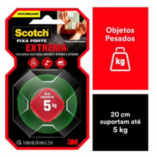 Fita dupla face fixa forte fixa��o extrema 24 mm x 2 m