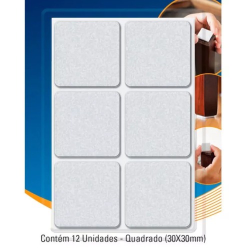Feltro protetor adesivo quadrado 22 mm branco com 16 unidades