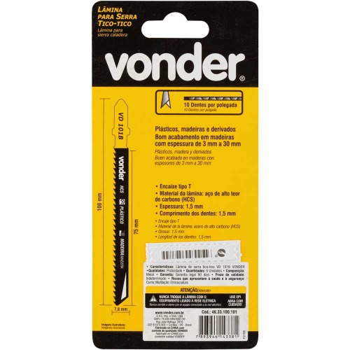 L�mina serra tico tico 100 mm 10 dentes para madeira 5 pe�as - VD 101B