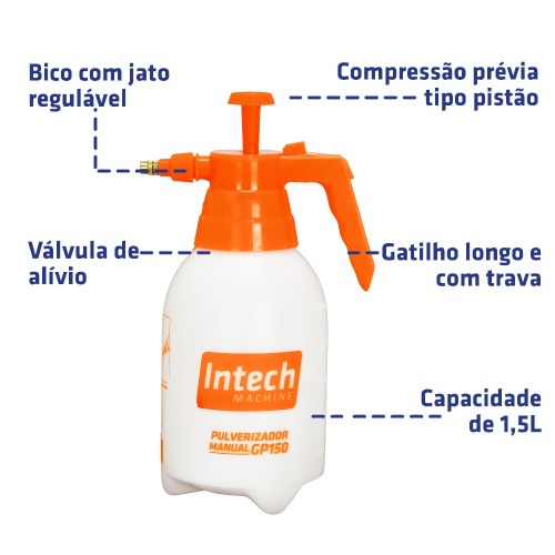 Pulverizador manual 1,5 litros de compress�o previa tipo pist�o - GP150