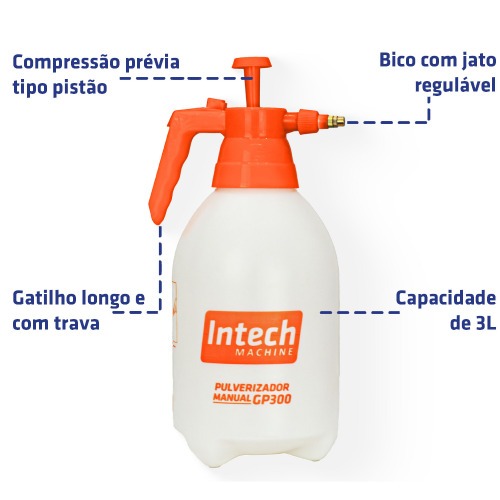 Pulverizador manual 3,0 litros de compress�o previa tipo pist�o - GP300