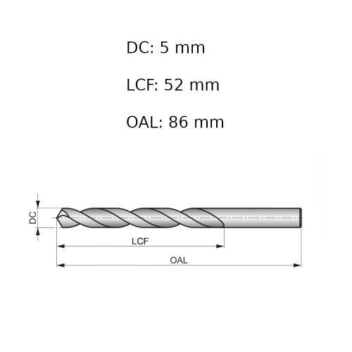 Broca de aço rápido para metal 5,0 mm DIN 338 - A1145.0B Broca de aço rápido para metal 5,0 mm DIN 338 - A1145.0B