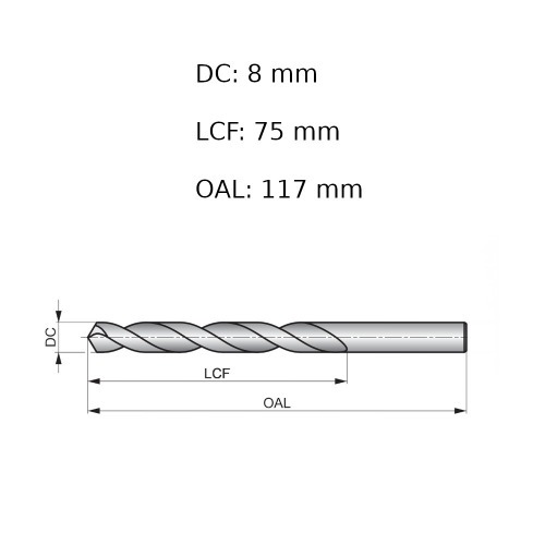 Broca de a�o r�pido para metal 8,0 mm DIN 338 - A1148.0B